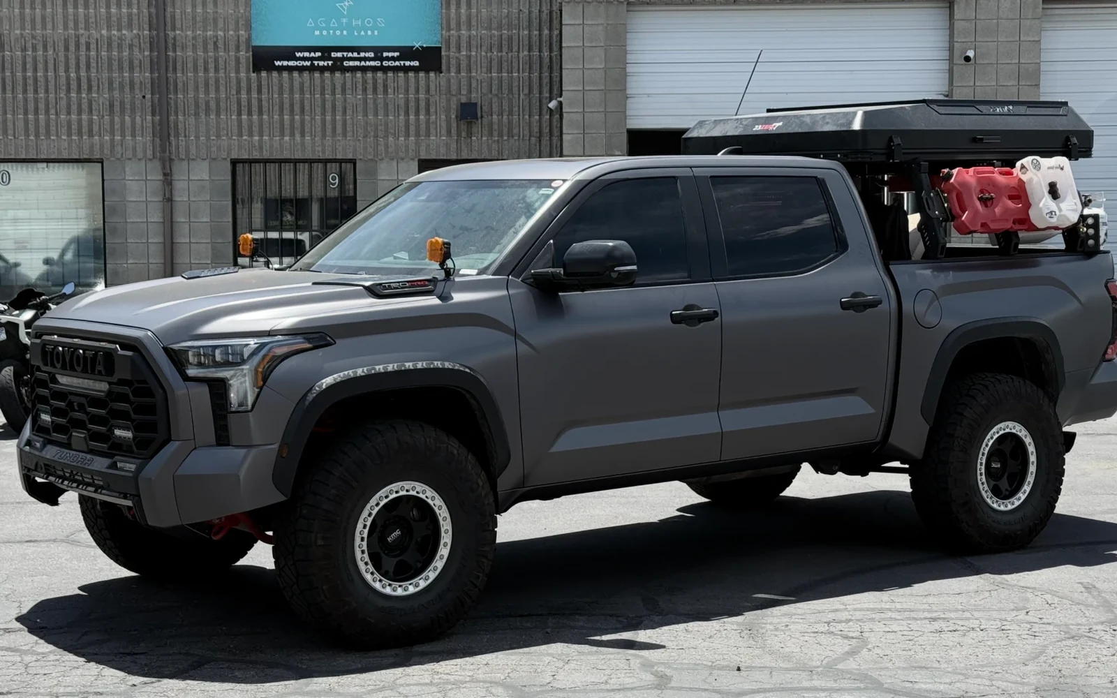 After — matte-wrapped Toyota Tundra TRD Pro overland build, freshly detailed